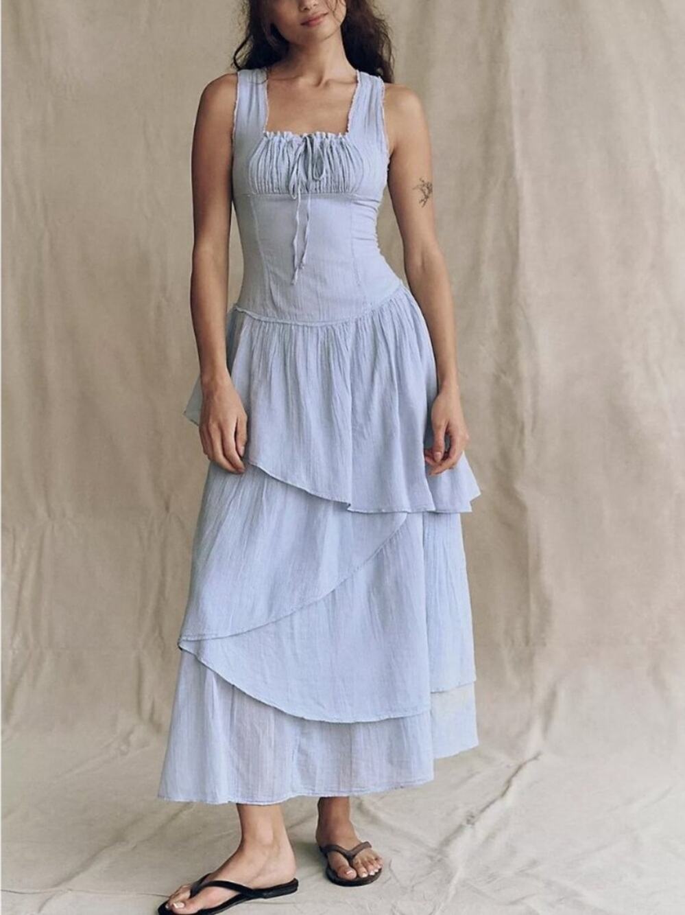 Free People In My Dreams Midi Dress in Pearl Blue L